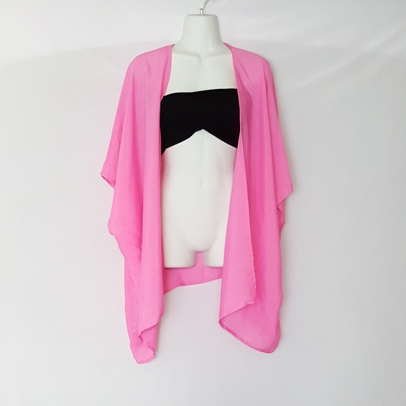 Sale! Hot Pink Gauze Kimono Cover Up, Spring Tops - Picture 2 of 5